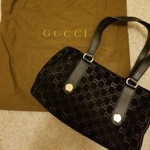 GUCCI black suede guccissima shoulder bag